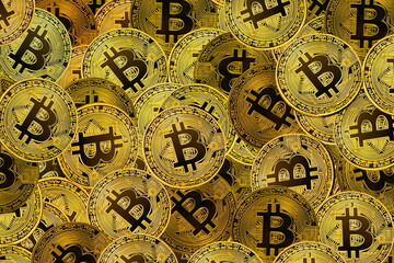 background of golden bitcoins as symbol of wealth from