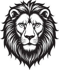 Majestic Lion Portrait: An exquisite black and white illustration of a lion, showcasing its striking mane and regal gaze.