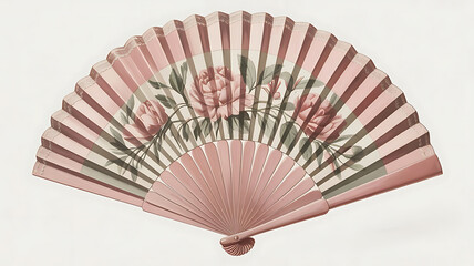 Vintage Pleated Fan Drawing (1888),  Pink Satin Design isolated on White Background