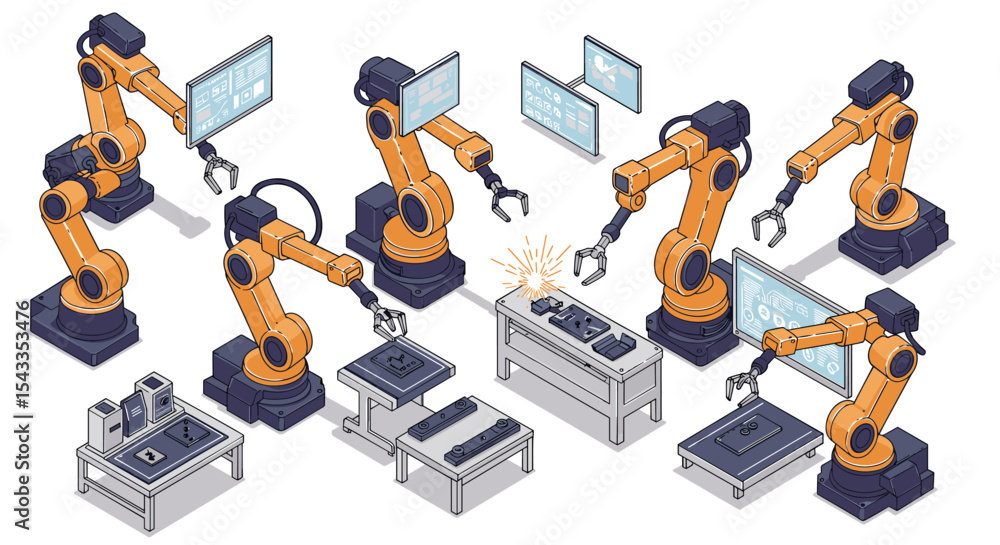 Aufkleber robotic arm automation in factory setting for industrial innovation and technology showcase isometri