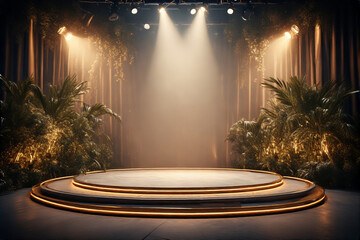 empty stage with spotlight and plant