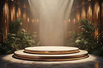spotlight on stage podium with plant