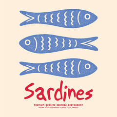 Seafood t-shirt design. Sardines love club. Canned fish artwork. Fish vintage artwork. Women's color hand-drawn t-shirt print. Sardine fish with olive and lemon artwork for t-shirt print, poster
