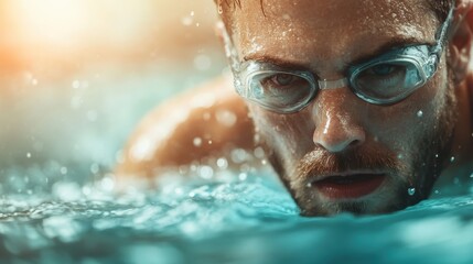Fototapeta premium An intense image of a swimmer focusing on the race, embodying determination and persistence as they glide through the water.
