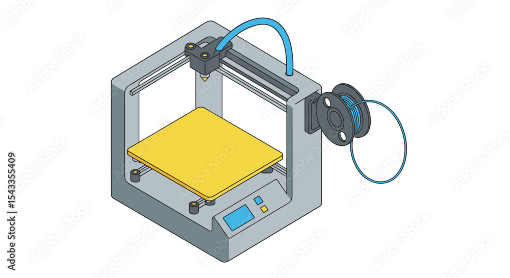 Poster modern 3d printing machine design for innovative manufacturing and prototyping isometric style vecto