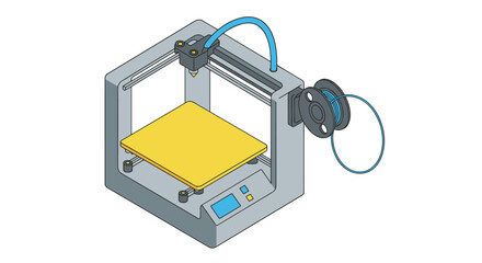 Modern 3d printing machine design for innovative manufacturing and prototyping isometric style vector illustration
