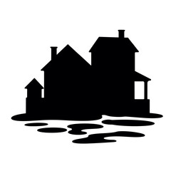 Silhouette of flooded house on white background, flood insurance concept