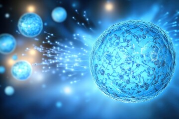 Futuristic Blue Nanoparticles in Digital Space - Abstract Science Background.