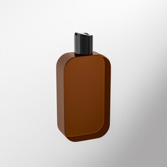 Brown amber glass cosmetic bottle with disk top flip cap mockup, flat disk cap squeeze bottle packaging, square skincare container, rectangular shape squeeze bottle, cubic shape bottle