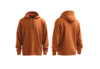Blank orange hoodie front and back view, Mockup Design isolated on transparent white background