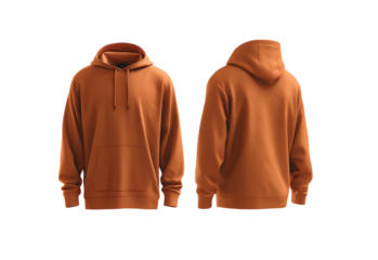 Blank orange hoodie front and back view, Mockup Design isolated on transparent white background