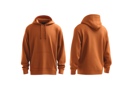 Blank orange hoodie front and back view, Mockup Design isolated on transparent white background