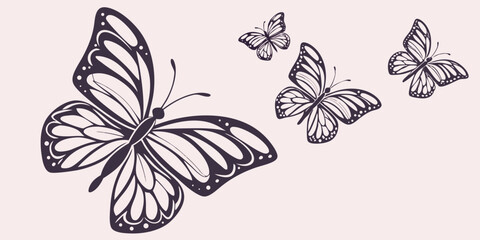 Butterfly silhouette set. butterfly vector illustration. butterfly isolated vector on pink background.
