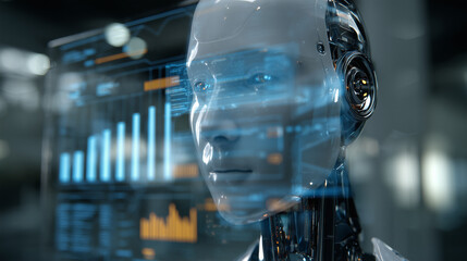 Advanced robotic head with data visualizations