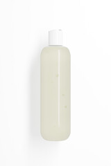 translucent cosmetic plastic bottle with disk top flip cap mockup, white flat disk cap shampoo packaging, round skincare container, round tube squeeze bottle, cylindrical shape bottle