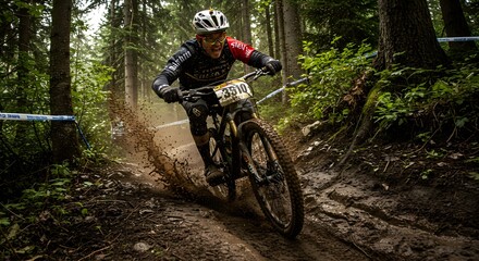 Cyclist mountain bike muddy trail