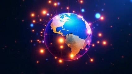 Abstract globe with glowing connections and digital effects   - Powered by Adobe