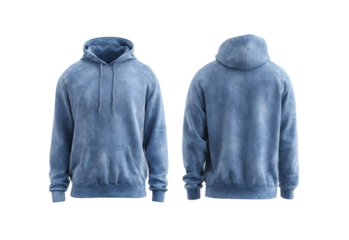 Wash Blue Hoodie front and back view, Mockup Design isolated on transparent white background 