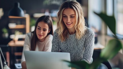 Women Working Together on Laptop