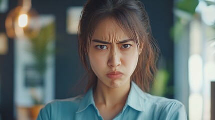 Young woman staring seriously with a clearly angry and annoyed expression.