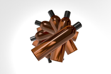 Brown amber glass cosmetic bottle with disk top flip cap mockup, flat disk cap squeeze bottle packaging, round skincare container, cylindrical shape squeeze bottle, cylinder shape bottle