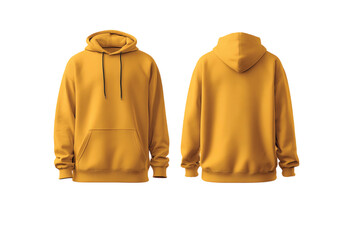  Yellow Hoodie front and back view, Mockup Design isolated on transparent white background 