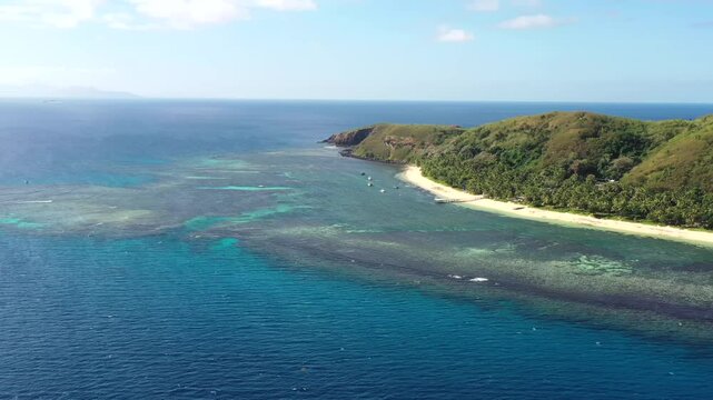 Mamanuca islands Tokoriki island tourism resort holiday destination in Fiji &ndash; aerial seascape.

