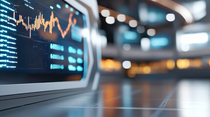 Futuristic presentation space featuring advanced technology and data visualization, creating engaging atmosphere