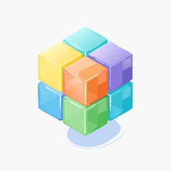 Obraz premium vector Multicolored 3D cubes. Glass iridescent geometric shape, abstract background