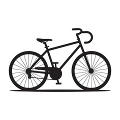 Fototapeta premium Bicycle silhouette icon with thin tires and classic frame, cycling transport graphic on white background.
