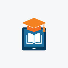 E-learning Logo – Graduation Cap, Tablet & Book – Online Education and Course Icon