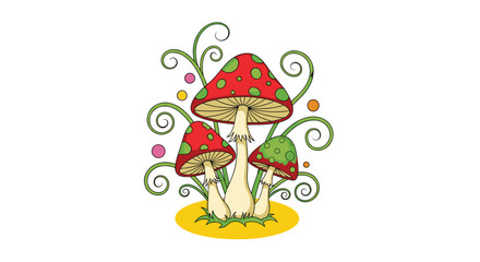 Whimsical Forest Fungi A Colorful Gathering of Playful Mushrooms in a Magical Scene
