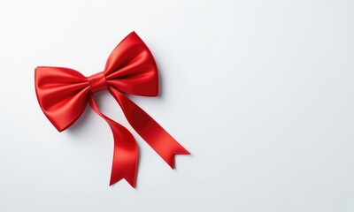 Elegant red satin bow on minimalistic white background perfect for celebrations