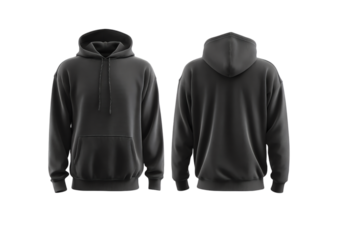 Washed Black Hoodie front and back view, Mockup Design isolated on transparent white background