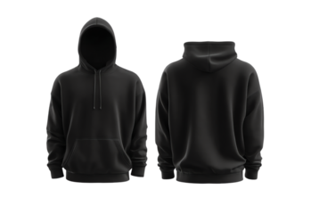 Washed Black Hoodie front and back view, Mockup Design isolated on transparent white background