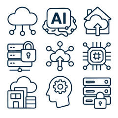 Cloud computing icons, artificial intelligence, data security, network connection, technology