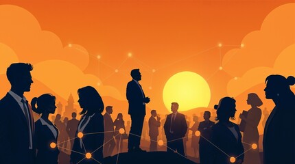 silhouettes of diverse team professionals business individuals connected by lines dots symbolizing network connections