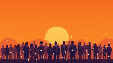 silhouettes of diverse team professionals business individuals connected by lines dots symbolizing network connections
