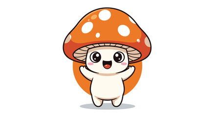 Adorable Mushroom Character Illustration with Big Eyes and a Cheerful Expression of Happiness