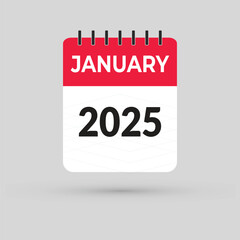 Flat Icon Calendar January 2025 Isolated on white background