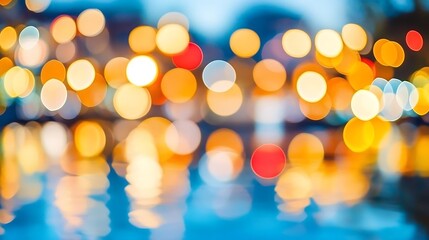 Colorful blurred lights reflecting on water creating a pleasing effect