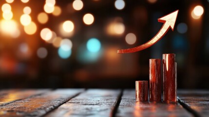 A striking image showing a three-dimensional graph with an upward arrow representing growth and success against a blurred, vibrant background. Perfect for financial themes.