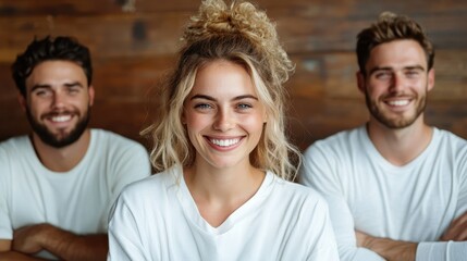 Fototapeta premium A heartwarming image of three friends smiling and posing together, conveying friendship, warmth, and joy, perfect for representing social connections and happiness in life.