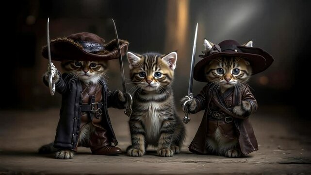 Three kittens dressed as pirates