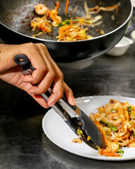 Sizzling stir-fry dance, umami parade in kitchen, Asian-fusion artistry by deft hands, melody of Lunar New Year
