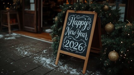 A charming Christmas cafe blackboard sign, perfect for a night business concept