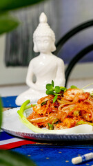 Zen-inspired Thai shrimp salad, vibrant culinary symphony, auspicious Loy Krathong offering,...