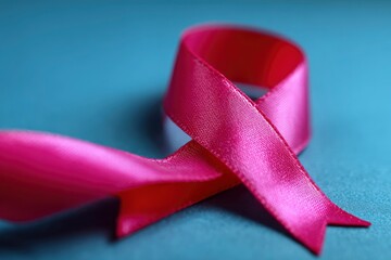 Pink ribbon on blue background