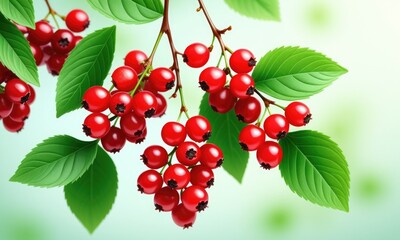Vibrant red berries and green leaves against a soft blue background