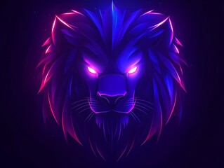A Glowing Digital Lion Head Depicted With Radiant Neon Colors